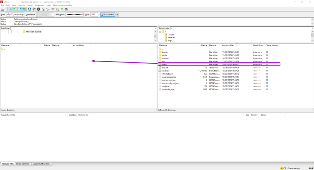 FileZilla SFTP world folder download