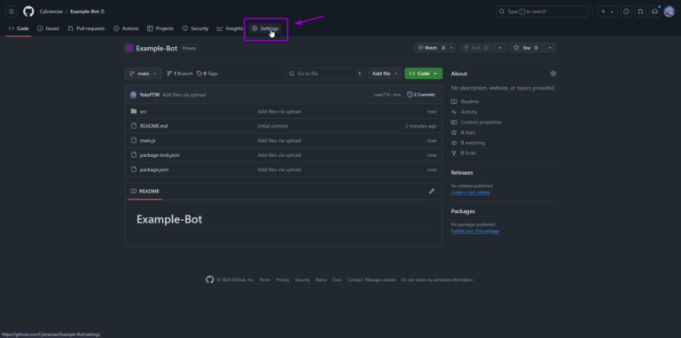 GitHub repository settings