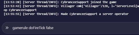 Minecraft disable fire spread Cybrancee console false command