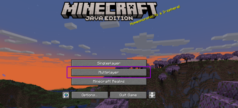 Minecraft Java edition with multiplayer button outlined