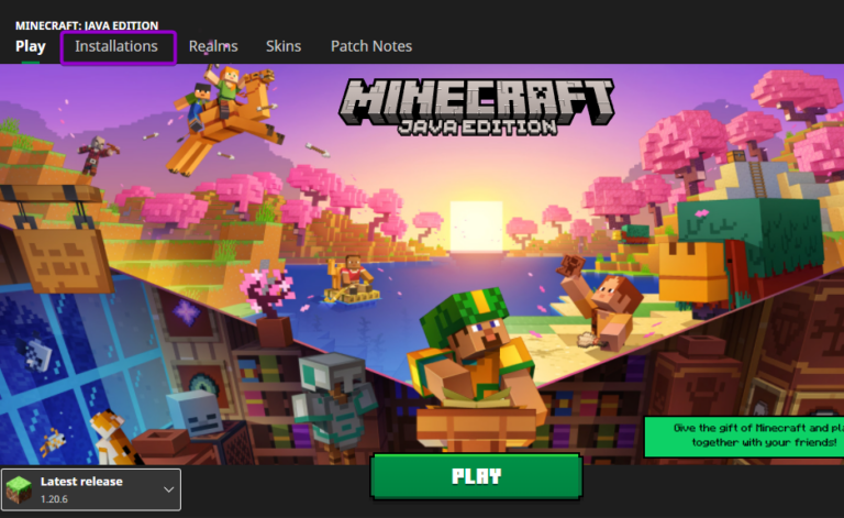 Minecraft launcher installations tab