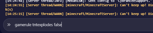 Minecraft disable TNT using Cybrancee panel console