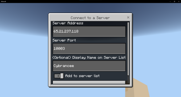 Minecraft Xbox connect to a server modal