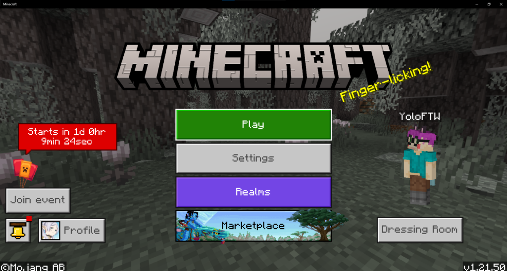 Minecraft Xbox start screen
