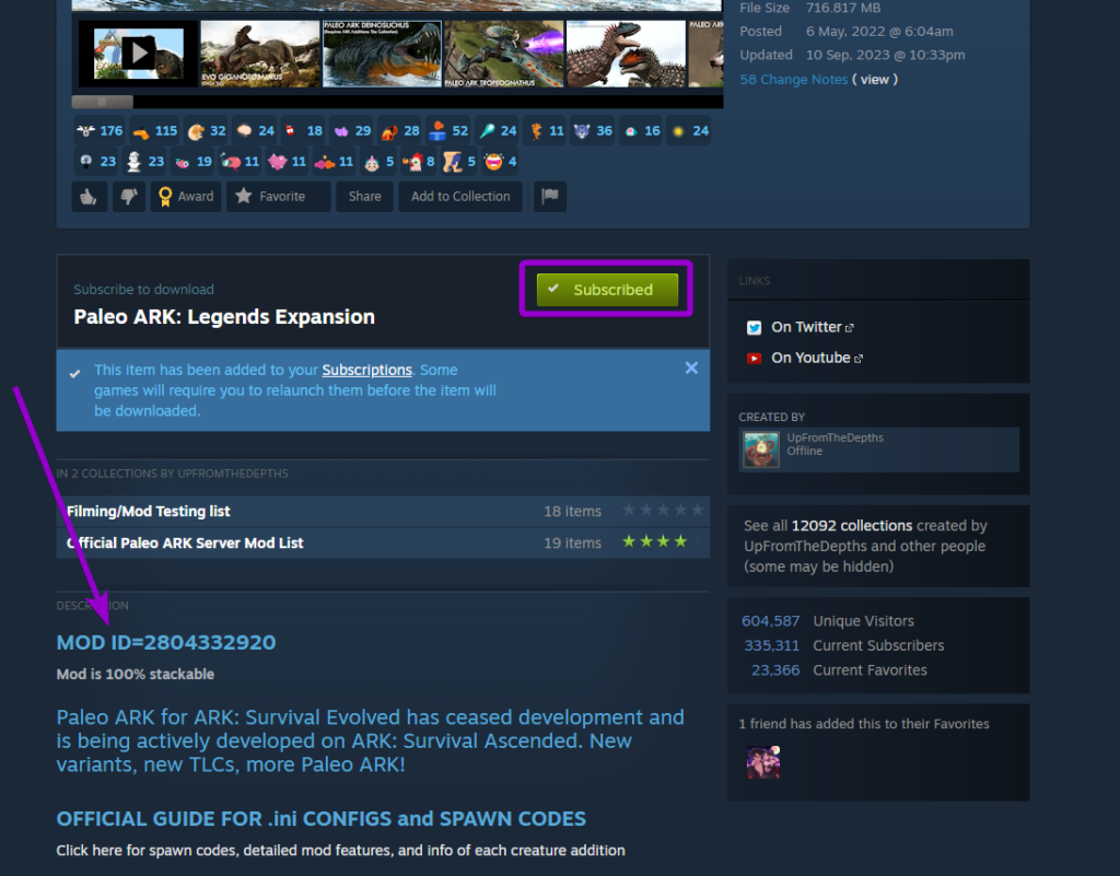 Steam Ark: Survival Evolved workshop mod page