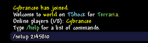 Terraria in-game setup command