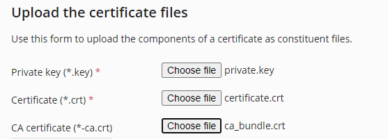 SSL certificate file upload options