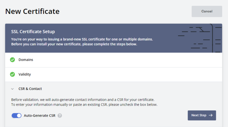 Zero SSL certificate setup with options