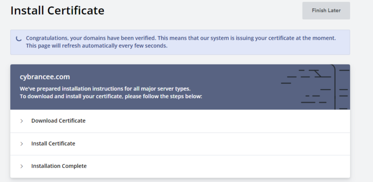 Zero SSL install certificate