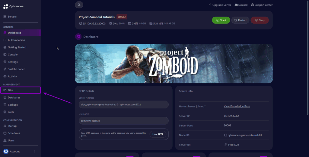 Cybrancee Panel Files Tab Project Zomboid Server