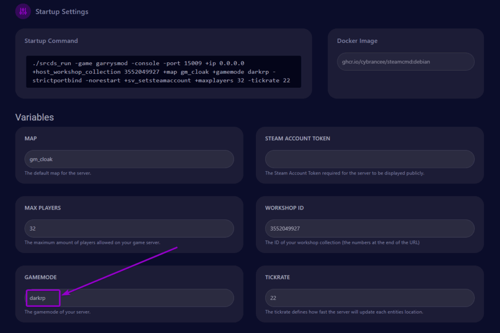 Cybrancee Panel Garrys Mod Startup Tab Gamemodes Field Outlined