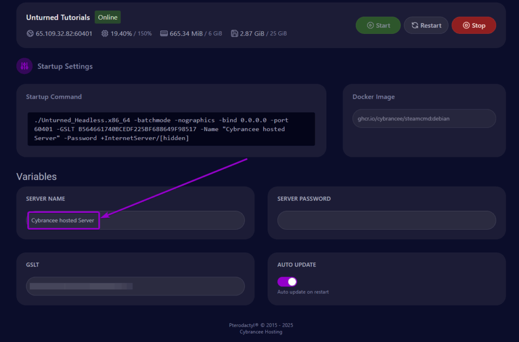 Cybrancee Panel Uturned Startup Server Name Outlined