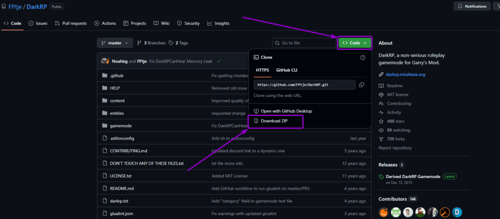 DarkRP Github Page with Downloading Steps Outlined