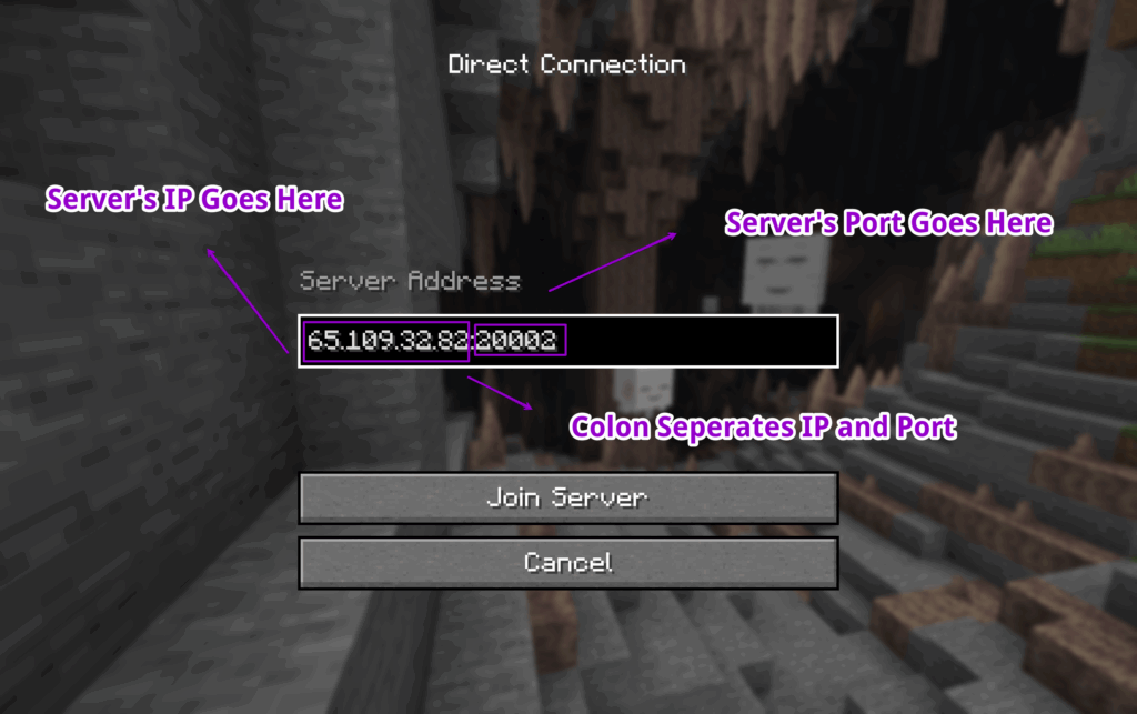 Minecraft server ip port format