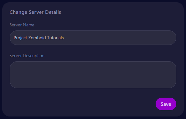 Name and Description Inputs Project Zomboid Server