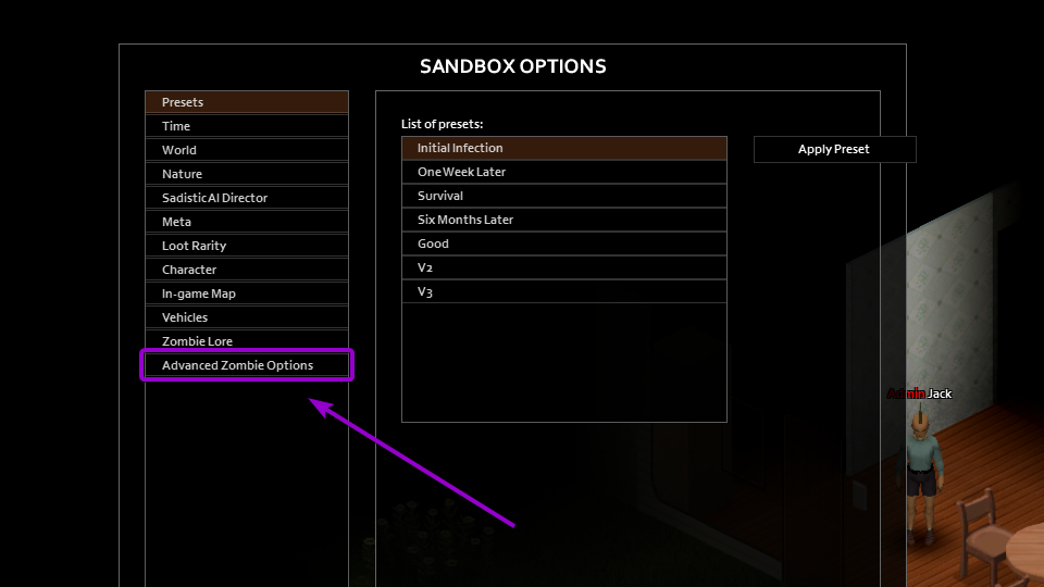Project Zomboid sandbox advanced zombie options options