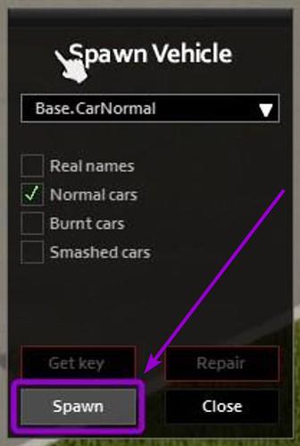 Project-Zomboid-vehicle-spawn-button-outlined with arrow