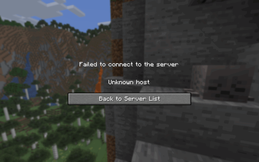 Minecraft Unknown Host error screen