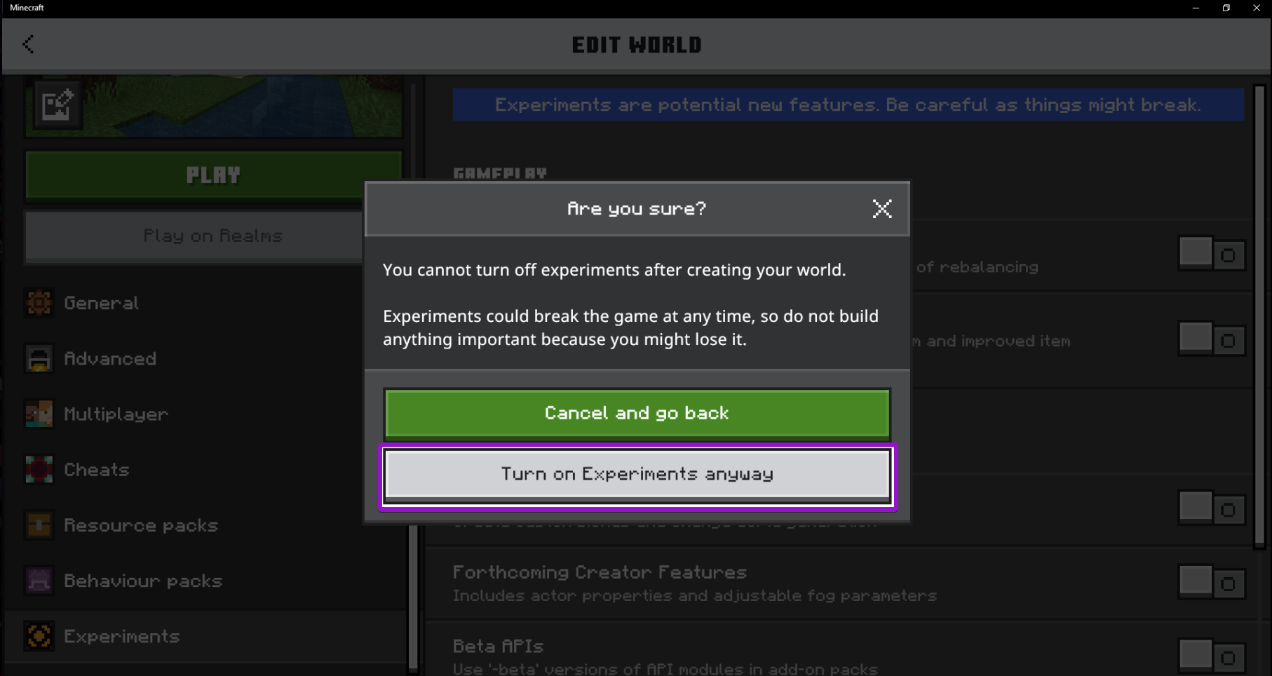 How to Enable Experiments on Minecraft Bedrock