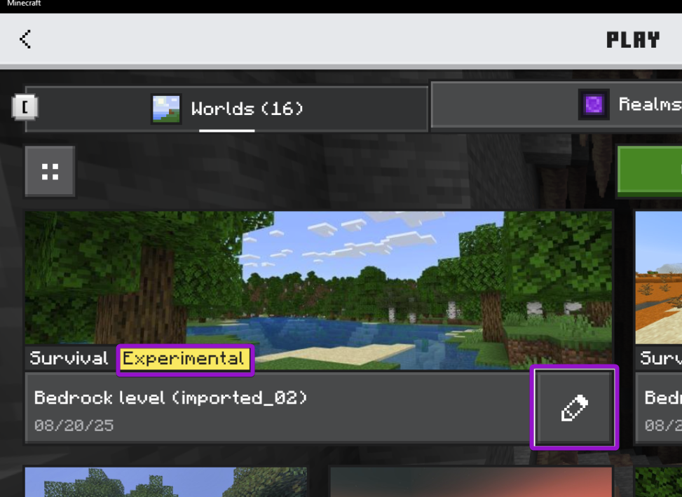 Minecraft Bedrock edit experimental world 