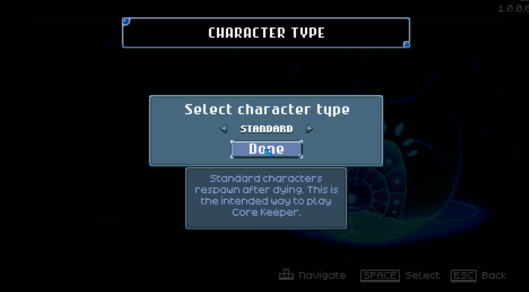 Core Keeper character type screen