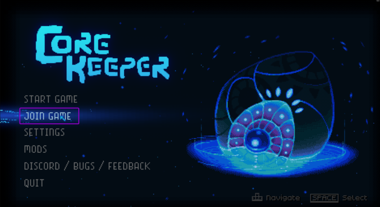 Core Keeper start screen, join game outlined