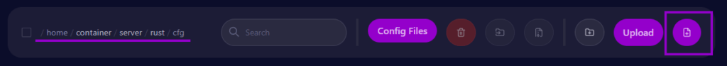 Cybrancee panel Rust server files tab showing the Create New File button outlined