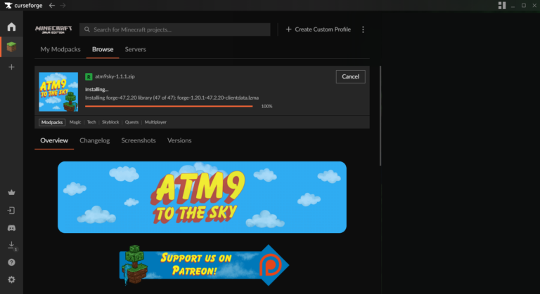 CurseForge All the Mods 9 browse page