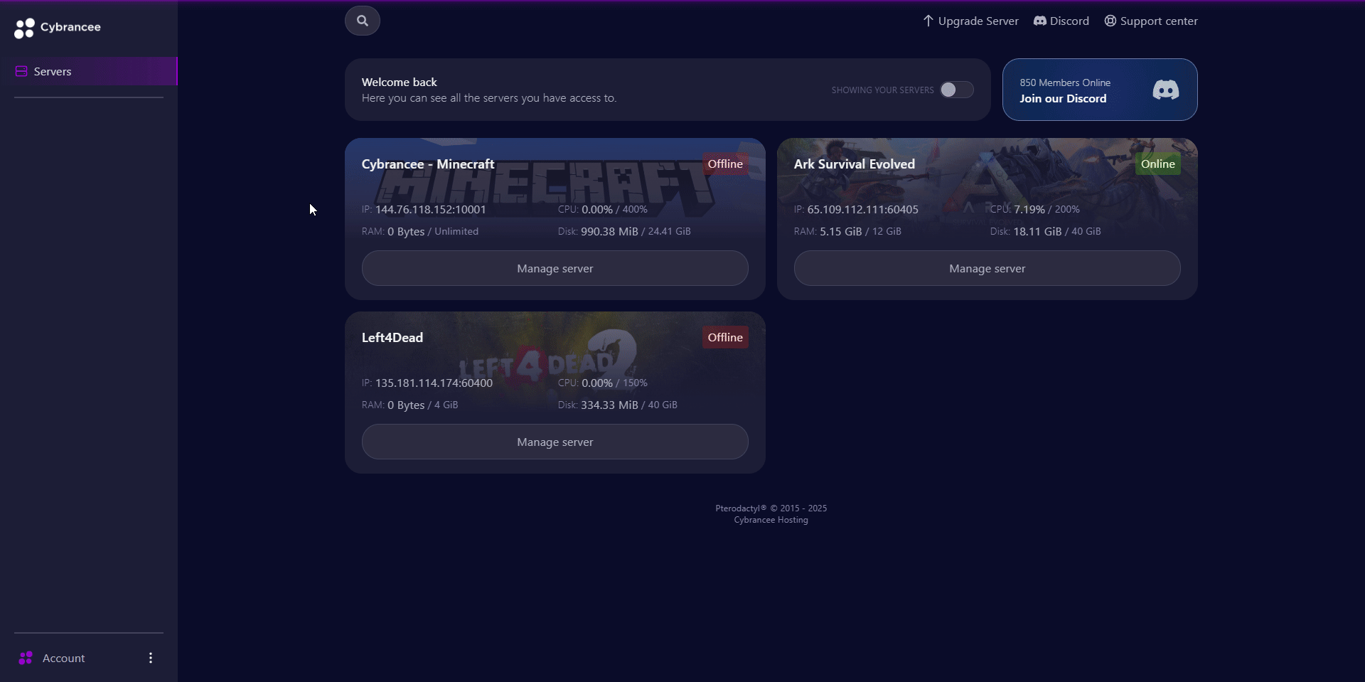 Cybrancee panel Ark: Survival Evolved manage server