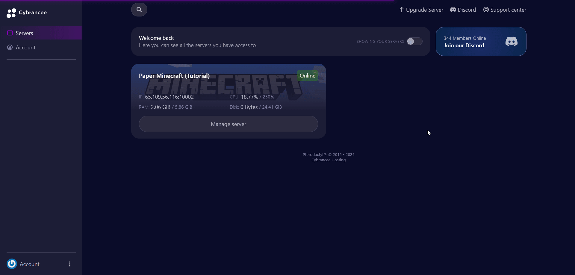 Cybrancee panel Minecraft Paper manage server