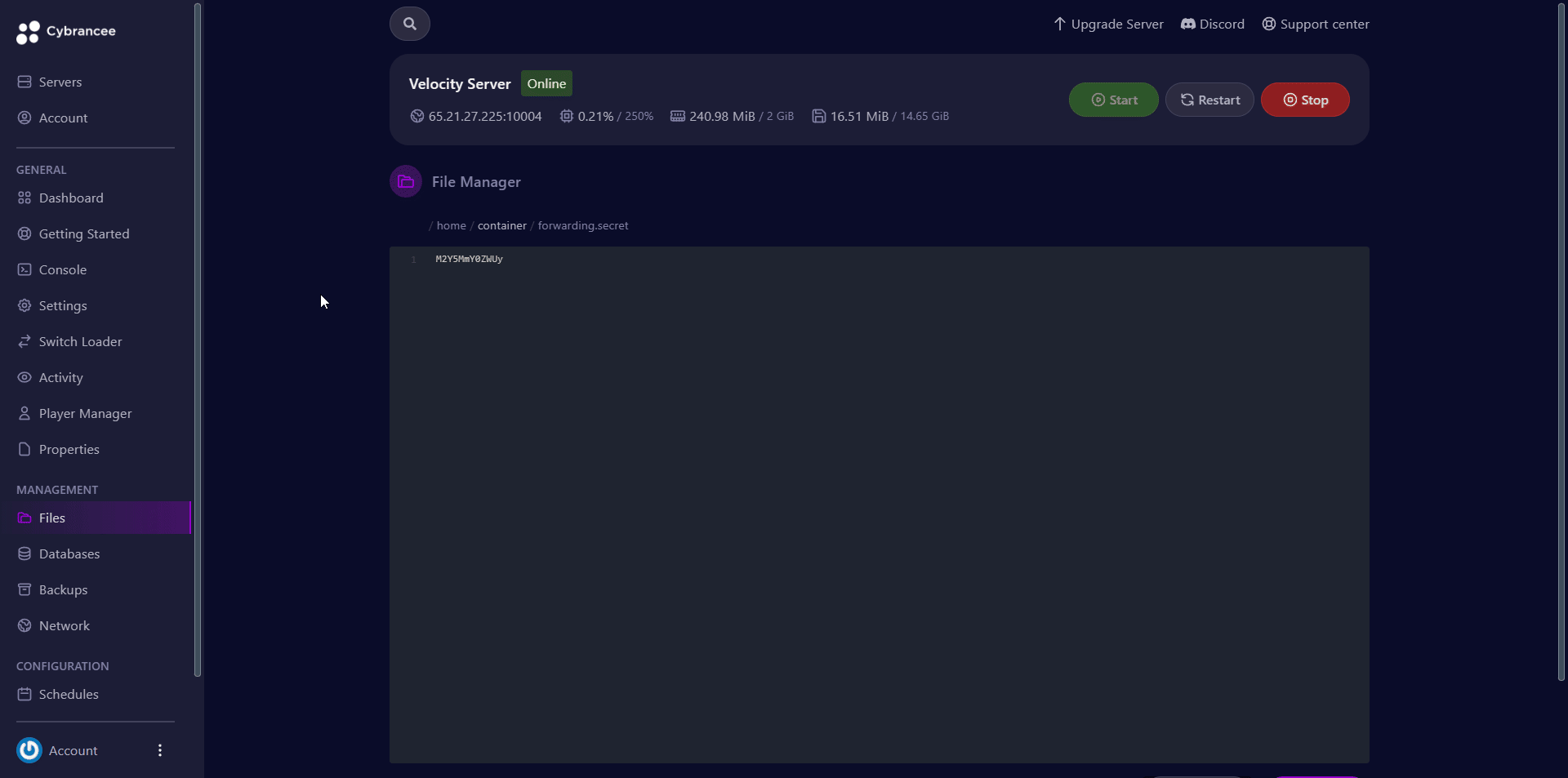 Cybrancee panel Minecraft Velocity proxy manage server