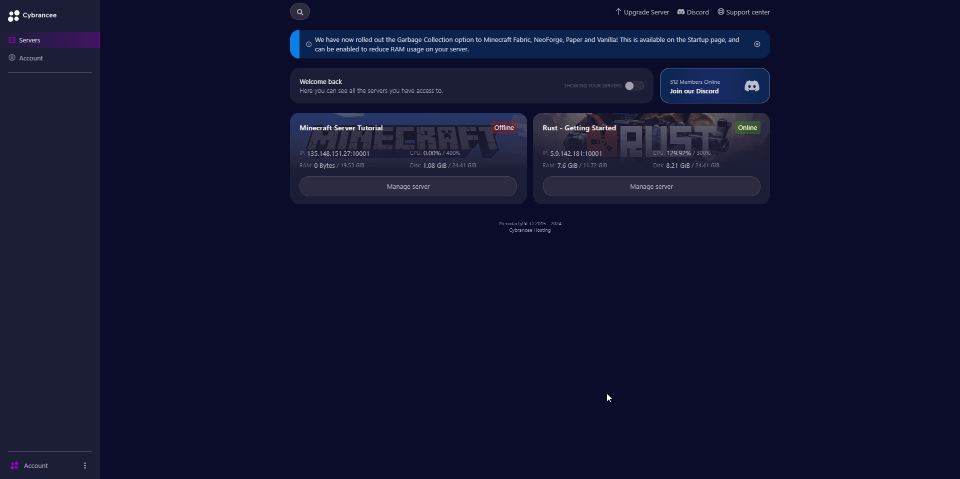 Cybrancee panel Rust manage server