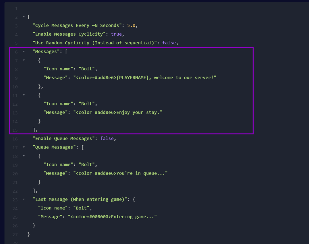 Configuration panel for the Rust server plugin ‘Loading Messages’, showing general message settings