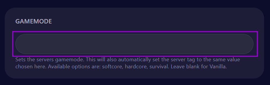 cybrancee Panel Rust Startup Page with Gamemode Field Outlined