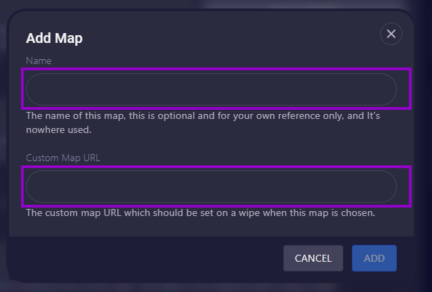 Cybrancee panel with Rust Wipe tab showing fields to add details for a custom map