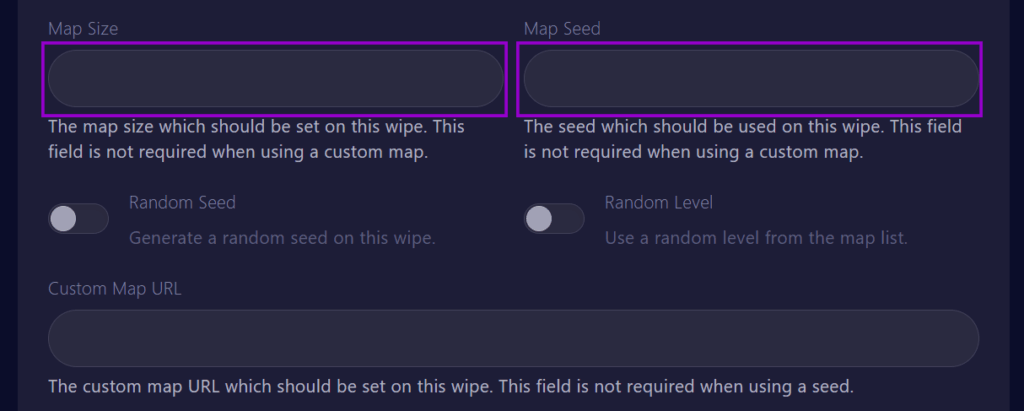 Cybrancee panel with Rust Wipe tab showing the Map Settings field