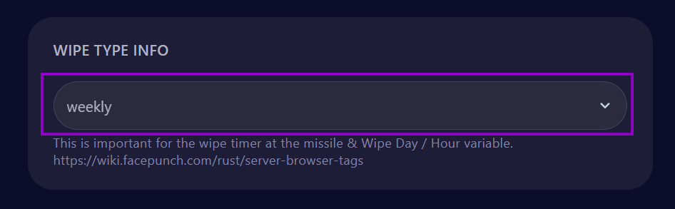 Cybrancee Panel Rust Startup Page with Wipe Type Info Field Outlined