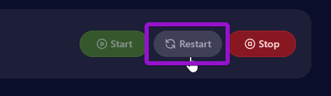 Cybrancee panel server controls, restart button outlined
