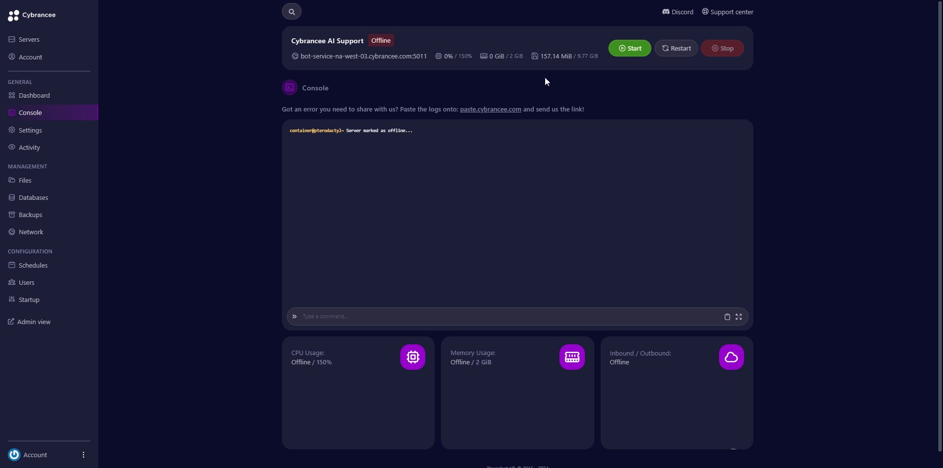 Cybrancee panel start Discord bot