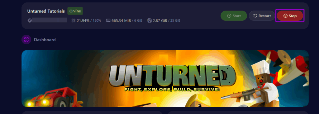 cybrancee Panel Unturned Dashbard Server Buttons Outlined