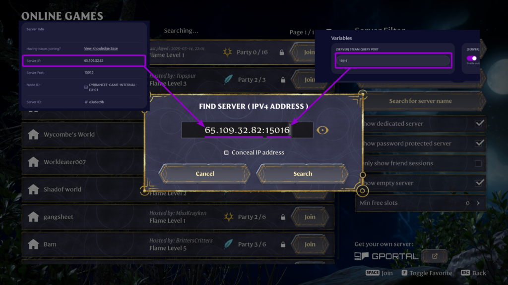 Enshrouded find server screen