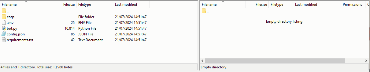 FileZilla uploading bot files