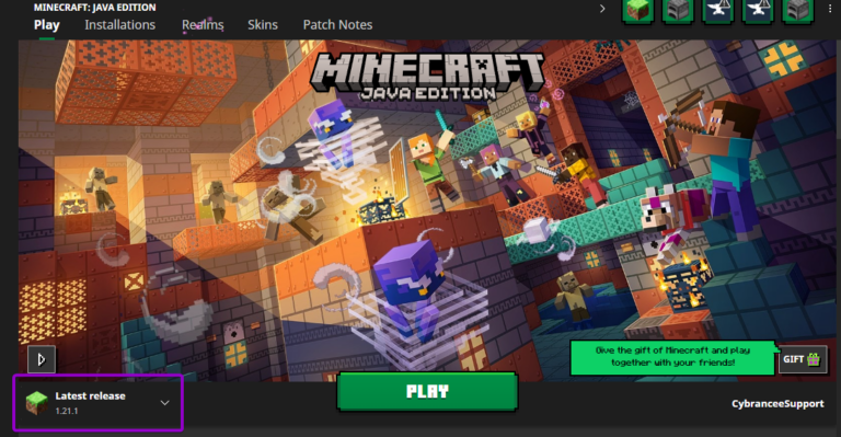 Minecraft Bedrock launcher, with latest release outlined