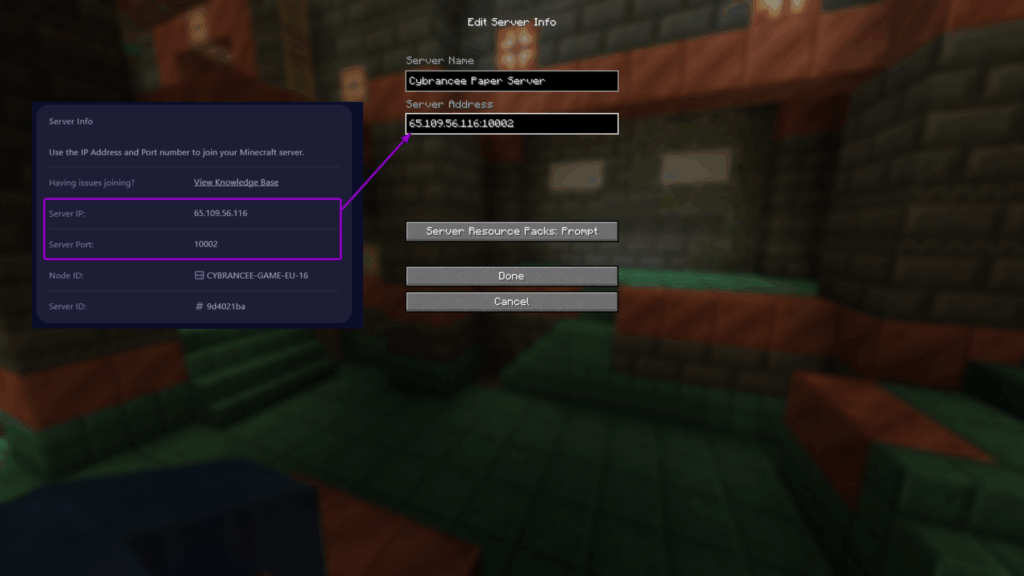 Minecraft edit server info Paper