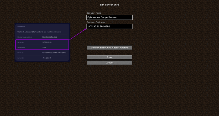 Minecraft Forge Edit Server Info screen