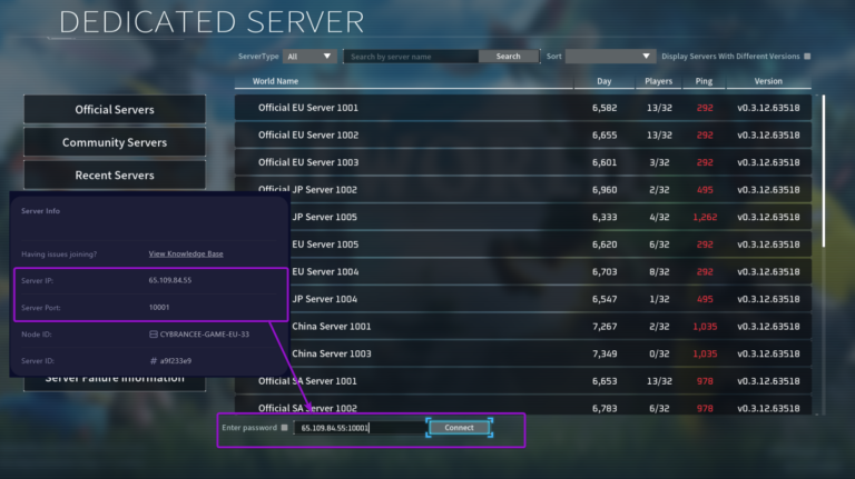 Palworld dedicated server screen