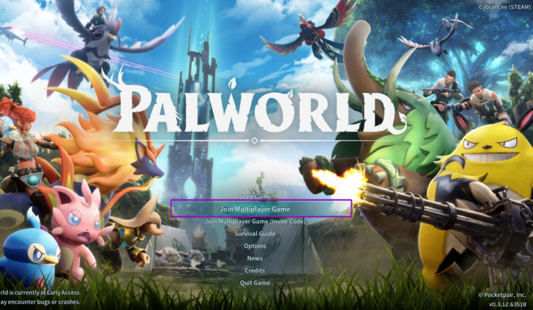 Palworld start screen