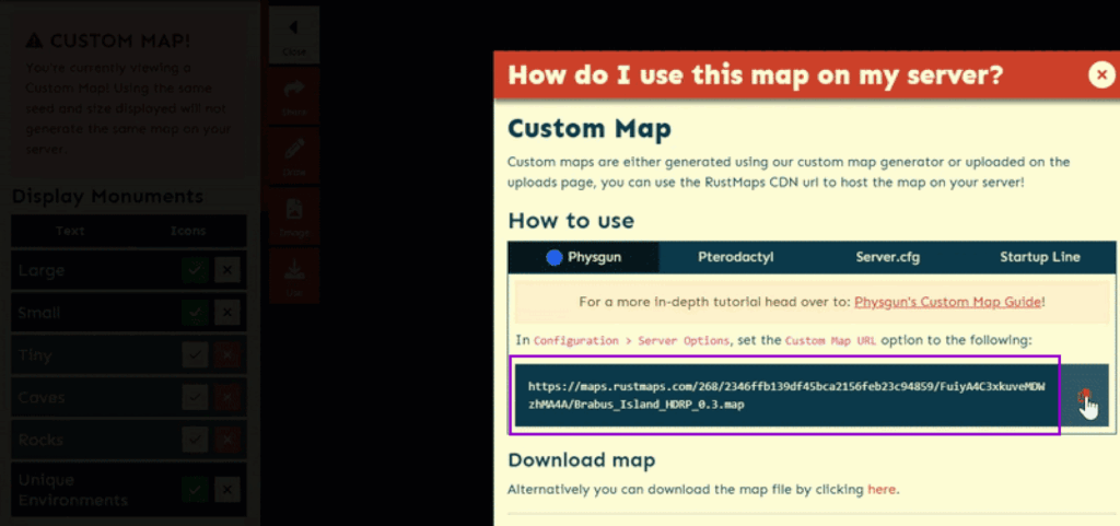 rustmaps copy map URL outlined