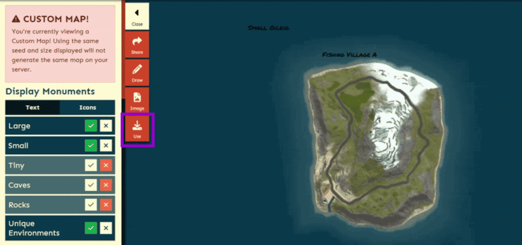rustmaps with use button outlined