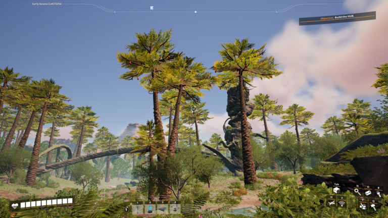Satisfactory gameplay, with palm trees
